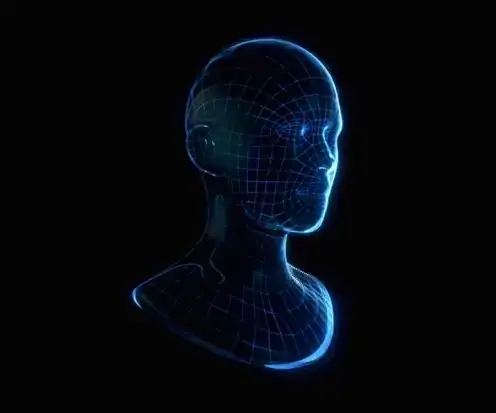 AI wireframe head visualization