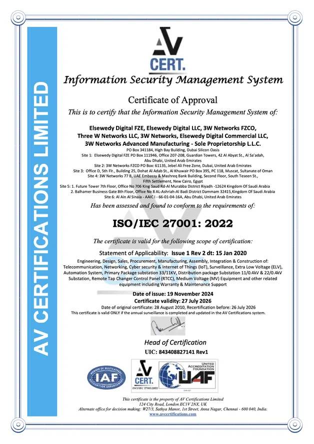 ISO/IEC 27001:2022 certificate (AV Certifications)